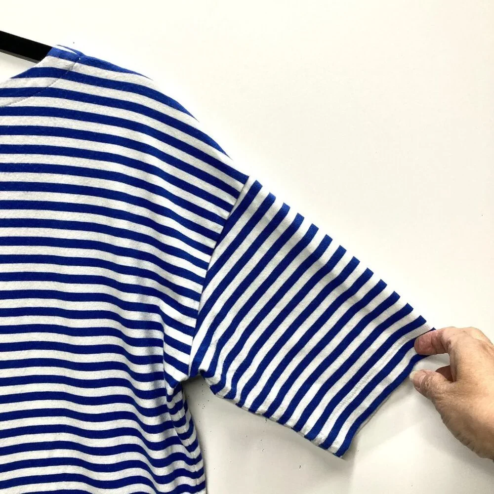 J Jill Striped T-Shirt, Size Small, Luxe Supima Elbow Short Sleeve, Blue & White - Picture 3 of 8